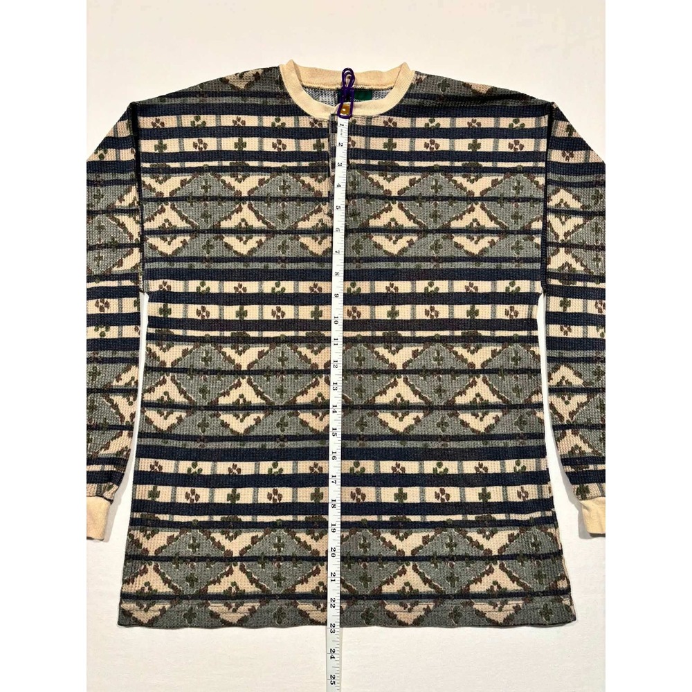 Vintage Di Vincent Henley Shirt XL Kids Geometric Waffle Knit Thermal Made in US - Picture 7 of 9